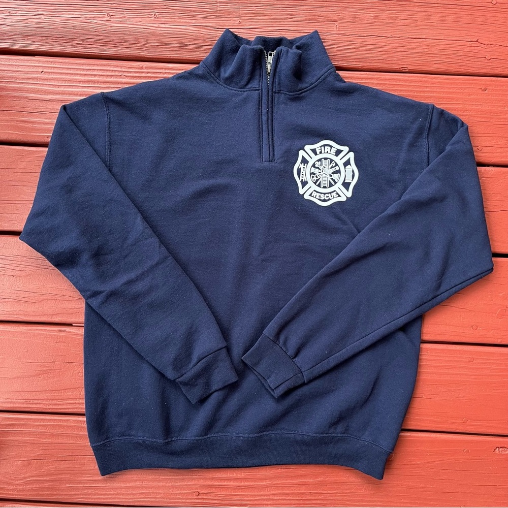 Jerzees Navy Blue Fire Rescue Men's Zip Up Sweater